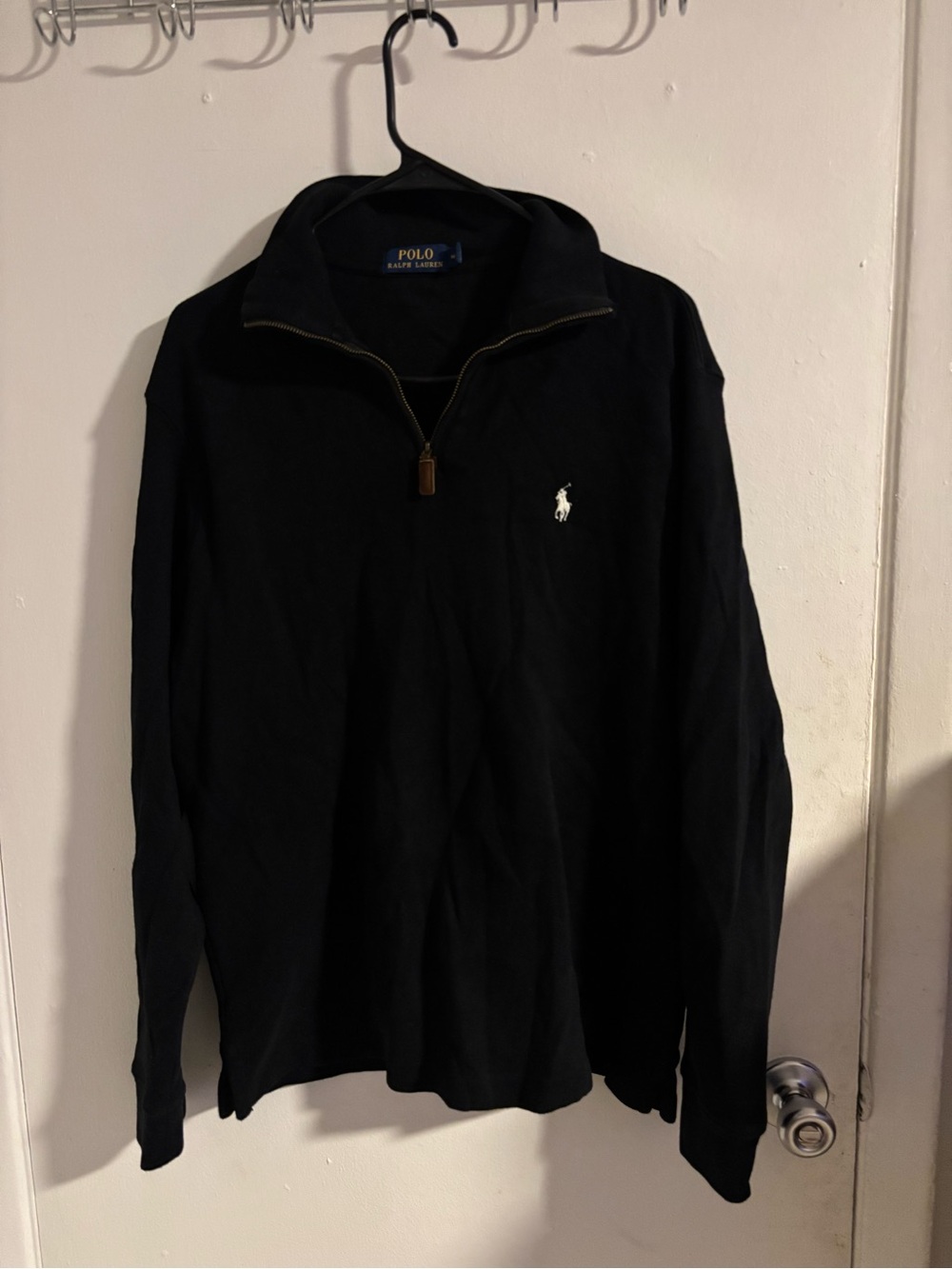 Polo Ralph Lauren Quarter Zip Pullover Sweater Black Pony Logo Mens Medium